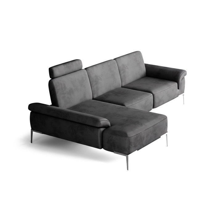 Диван WAVE B98-260-165L/55/VELLUTI GREY/BULTEX/01BR BRUSHED/E