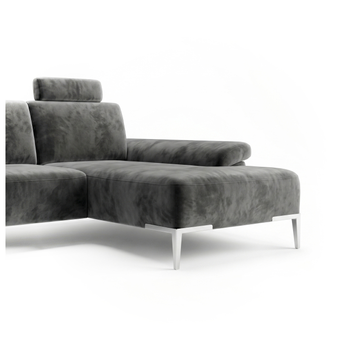 Диван WAVE B98-260-165L/55/VELLUTI GREY/BULTEX/01BR BRUSHED/E