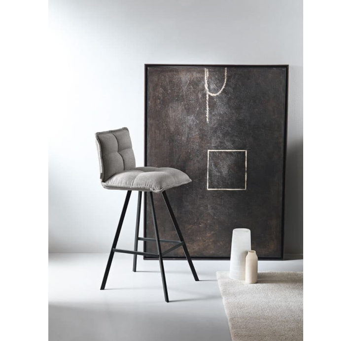 Стул полубарный TUNE BAR STOOL TESSUTO FABRIC LIGHT GRAY BLACK FRAME Черный (NRM00567)