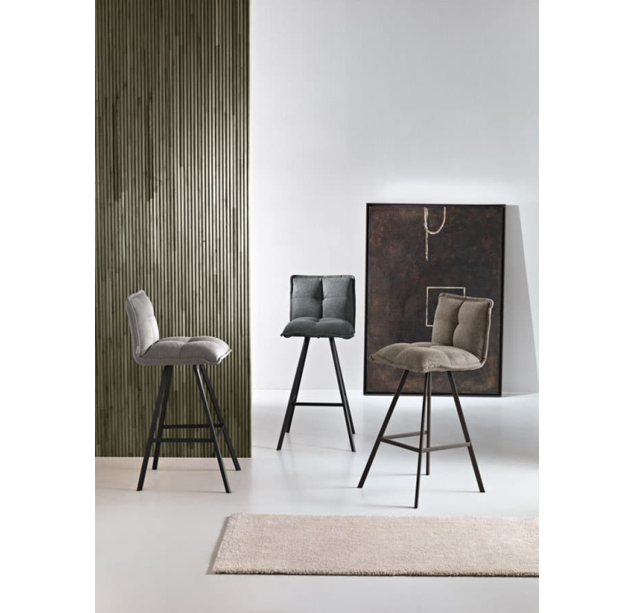 Стул полубарный TUNE BAR STOOL TESSUTO FABRIC LIGHT GRAY BLACK FRAME Черный (NRM00567)