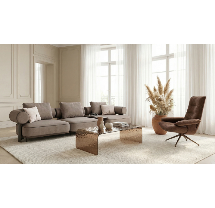 Стол журнальный LUMINOUS COFFEE TABLE SMOKY CLEAR SMOKY CLEAR HAMMERED  110X55X30 СМ. (NRM00671)