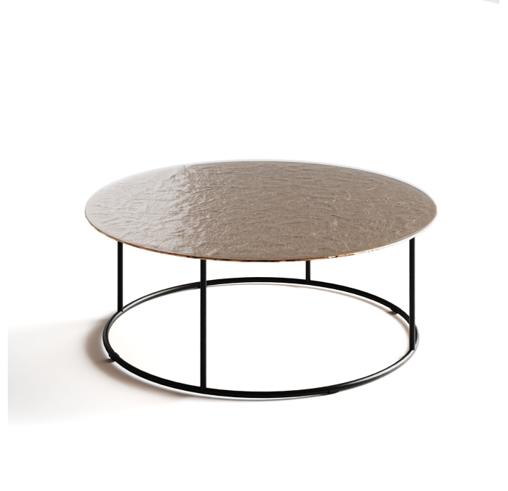 Стол журнальный ZEN COFFEE TABLE NERO VETRO MARTELLATO BRONZO 90X90X33 СМ. (NRM00677)
