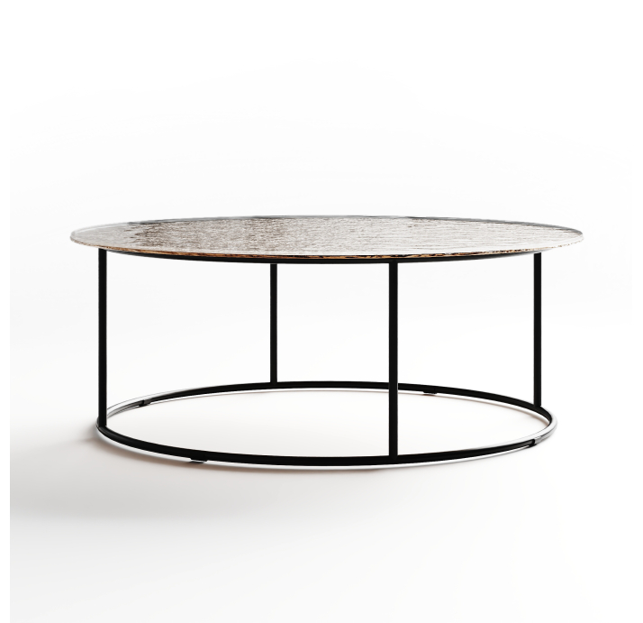 Стол журнальный ZEN COFFEE TABLE NERO VETRO MARTELLATO BRONZO 90X90X33 СМ. (NRM00677)