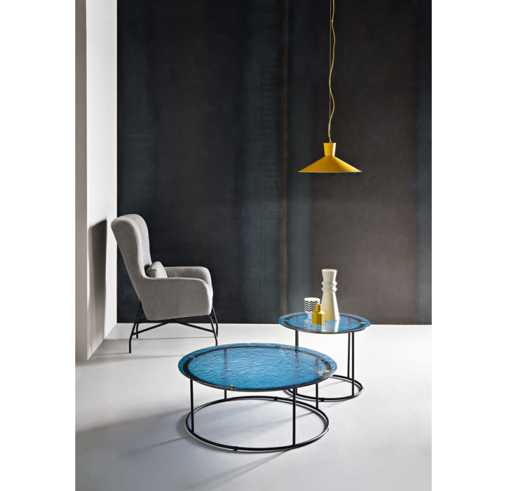 Стол журнальный ZEN COFFEE TABLE NERO VETRO BLÙ MARTELLATO 90X90X33 СМ. (NRM00678)