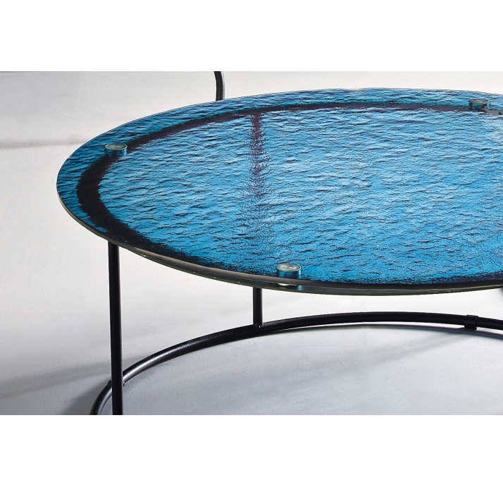 Стол журнальный ZEN COFFEE TABLE NERO VETRO BLÙ MARTELLATO 90X90X33 СМ. (NRM00678)