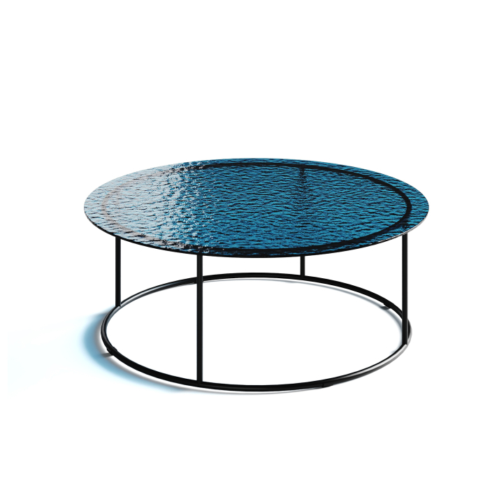 Стол журнальный ZEN COFFEE TABLE NERO VETRO BLÙ MARTELLATO 90X90X33 СМ. (NRM00678)