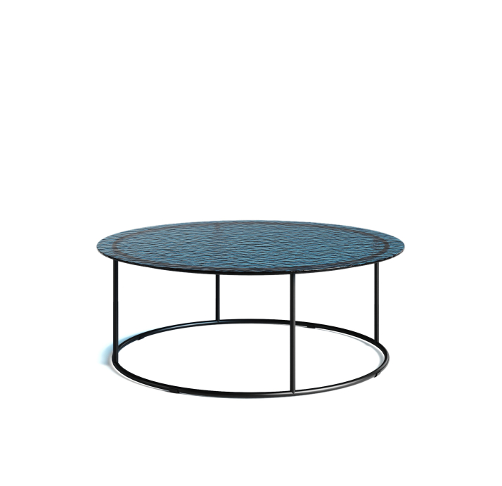 Стол журнальный ZEN COFFEE TABLE NERO VETRO BLÙ MARTELLATO 90X90X33 СМ. (NRM00678)