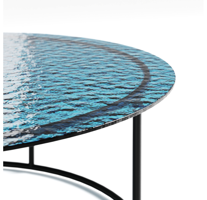 Стол журнальный ZEN COFFEE TABLE NERO VETRO BLÙ MARTELLATO 90X90X33 СМ. (NRM00678)