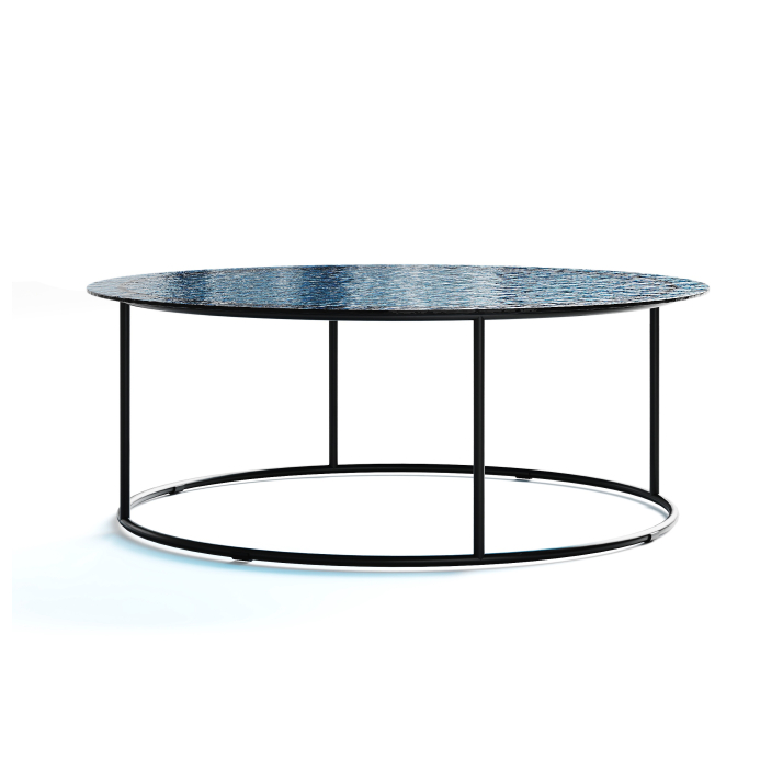 Стол журнальный ZEN COFFEE TABLE NERO VETRO BLÙ MARTELLATO 90X90X33 СМ. (NRM00678)