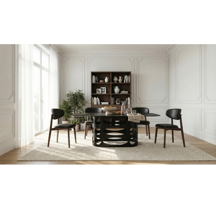 Стол обеденный NITA DINING TABLE BLACK SMOKY PAINTED WIRE EFFECT GLASS  210X110X75 СМ. (NRM01163)