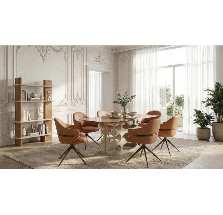 Стол обеденный NITA DINING TABLE PEARL BEIGE BRONZE PAINTED HAMMERED GLASS  210X110X75 СМ. (NRM01164