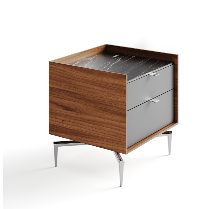 Тумба прикроватная MEST NIGHTSTAND Natural walnut Rivera marble Matte LK17 Brown 62X48X55 СМ. (FUG00