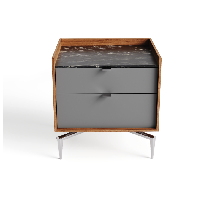 Тумба прикроватная MEST NIGHTSTAND Natural walnut Rivera marble Matte LK17 Brown 62X48X55 СМ. (FUG00