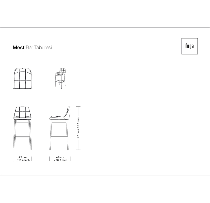 Стул барный MEST BAR STOOL JUGLANS JF1110 Glossy Metal Черный (FUG00012)