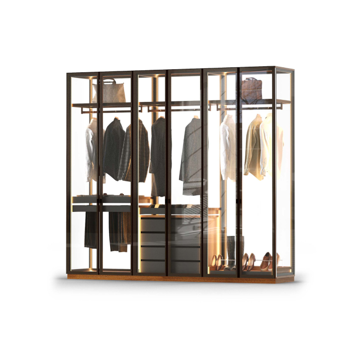 Шкаф напольный PERSONA WARDROBE Natural walnut Transparent glass 265X60X246,4 СМ. (FUG00019)