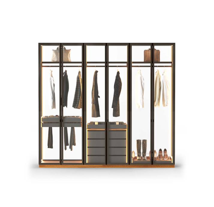 Шкаф напольный PERSONA WARDROBE Natural walnut Transparent glass 265X60X246,4 СМ. (FUG00019)