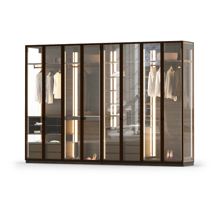 Шкаф напольный PERSONA WARDROBE Natural walnut Transparent glass 265X60X246,4 СМ. (FUG00019)