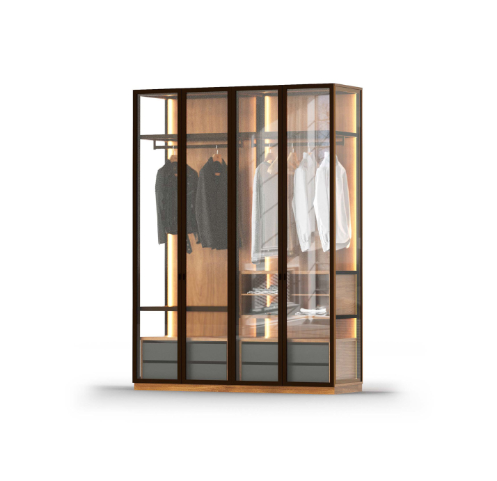Шкаф напольный PERSONA WARDROBE Natural walnut Transparent glass 265X60X246,4 СМ. (FUG00019)