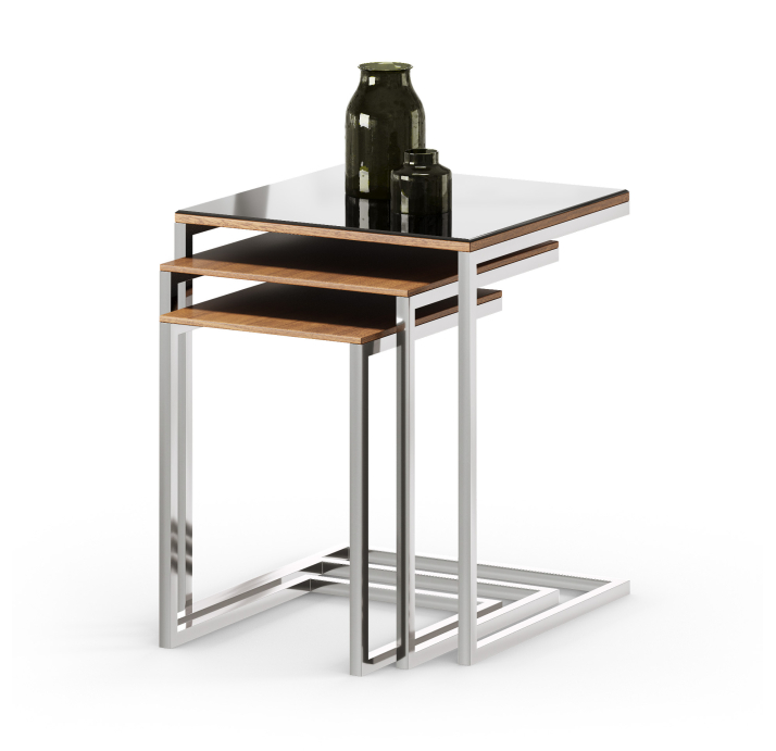 Стол приставной KROMA NESTING 3-SEAT COFFEE TABLE Glossy metal BRONZE MIRROR Natural walnut veneer 5