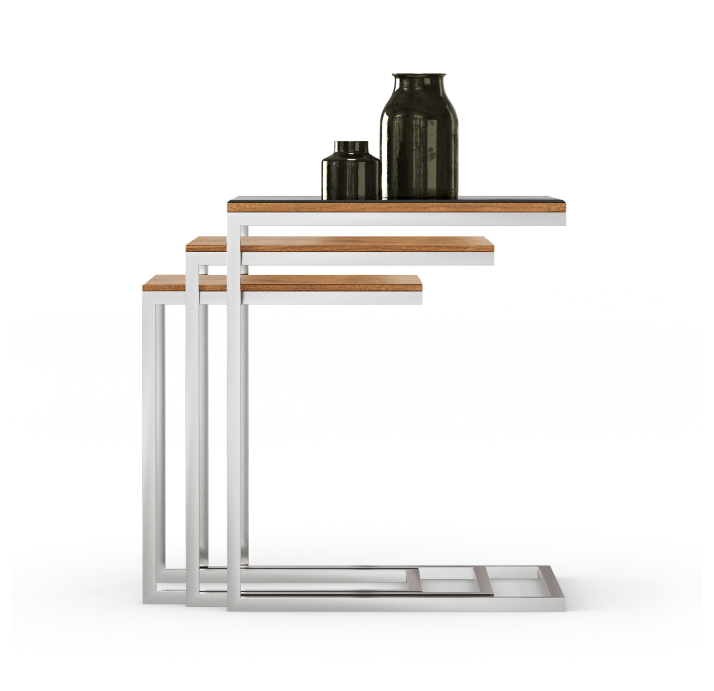 Стол приставной KROMA NESTING 3-SEAT COFFEE TABLE Glossy metal BRONZE MIRROR Natural walnut veneer 5