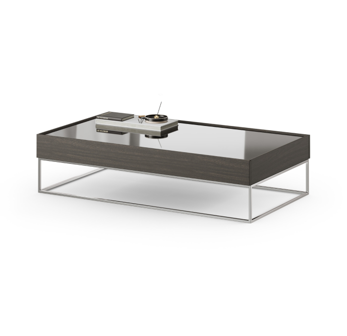 Стол журнальный NEWS COFFEE TABLE COPPER ELECTROSTATIC MIRROR BRONZE Natural walnut veneer 110X110X3