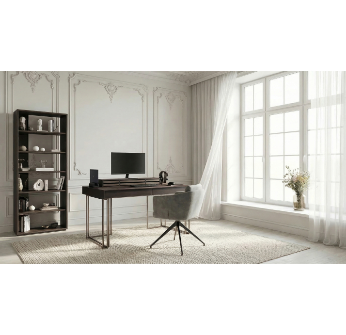 Стол письменный MENTOR DESK Glossy metal Anthracite Walnut Veneer  138X68X77 СМ. (FUG00060)