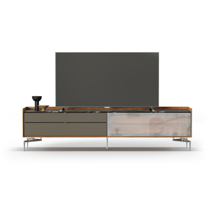 Тумба под ТВ MEST TV STAND Natural walnut MARBLE AURA Reflective glass 165X50X55 СМ. (FUG00143)