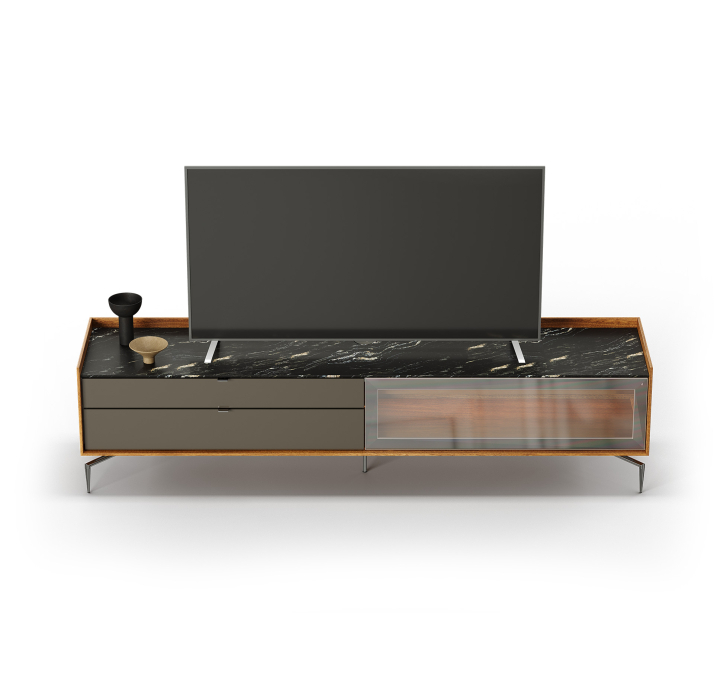 Тумба под ТВ MEST TV STAND Natural walnut MARBLE AURA Reflective glass 165X50X55 СМ. (FUG00143)
