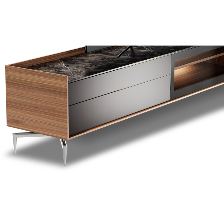 Тумба под ТВ MEST TV STAND Natural walnut MARBLE AURA Reflective glass 165X50X55 СМ. (FUG00143)