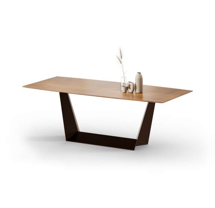 Стол обеденный GRANDO DINING TABLE COPPER ELECTROSTATIC Natural walnut veneer  220X110X75 СМ. (FUG00