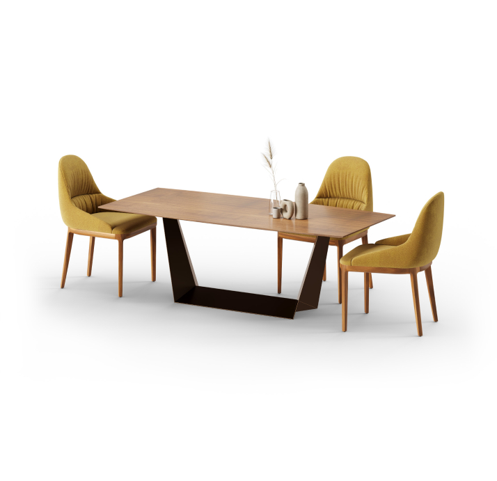 Стол обеденный GRANDO DINING TABLE COPPER ELECTROSTATIC Natural walnut veneer  220X110X75 СМ. (FUG00