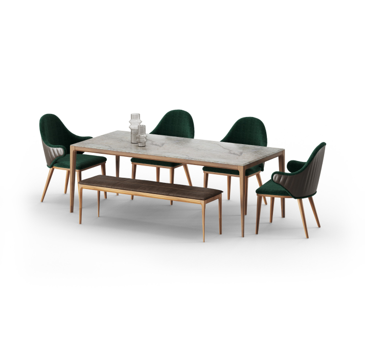 Стол обеденный PURA DINING TABLE Nat. wal. veneer MARBLE AURA  200X100X76 СМ. (FUG00179)