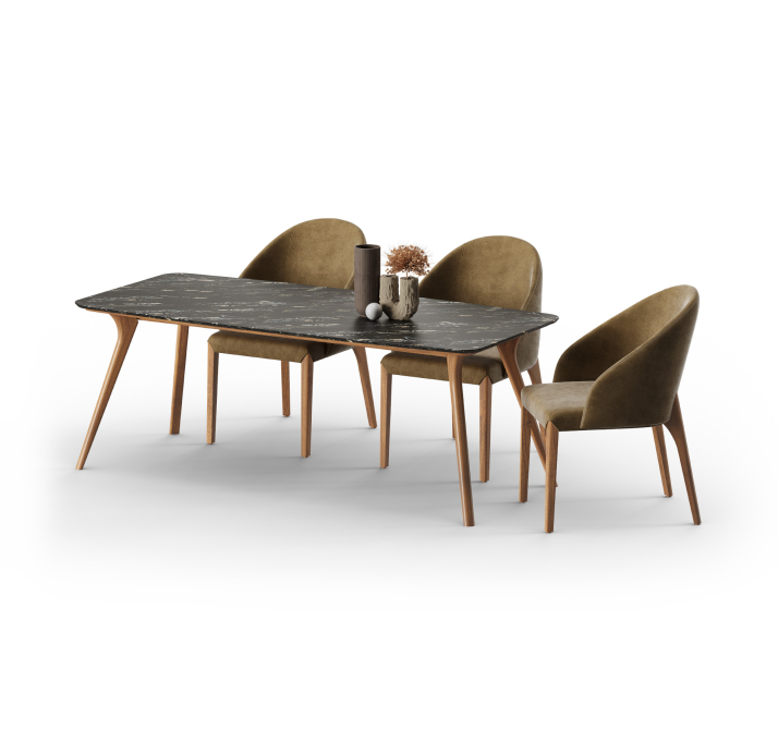 Стол обеденный 68 DINING TABLE POLISHED WALNUT VENEER MARBLE AURA  220X100X78 СМ. (FUG00182)