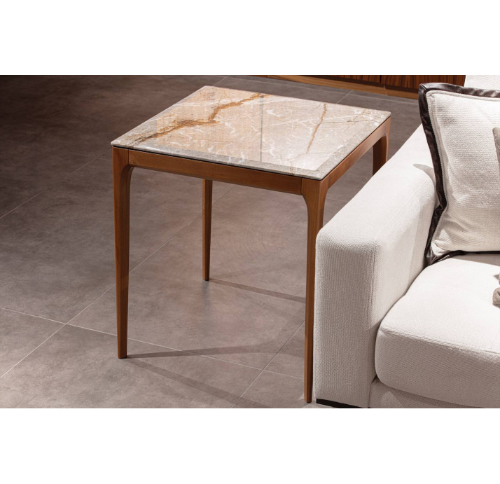 Стол журнальный PURA SIDE TABLE Nat. wal. veneer MARBLE AURA  55X55X55 СМ. (FUG00199)