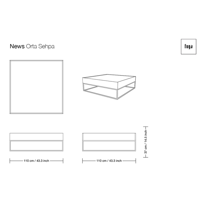 Стол журнальный NEWS COFFEE TABLE Nat. wal. veneer MIRROR SMOKE  110X110X37 СМ. (FUG00211)