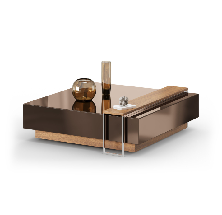 Стол журнальный MERLIN COFFEE TABLE Nat. wal. veneer MIRROR BRONZE  103X103X27 СМ. (FUG00212)