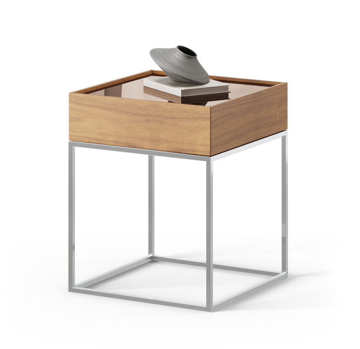 Стол журнальный NEWS SIDE TABLE Nat. wal. veneer MIRROR BRONZE  50X50X61 СМ. (FUG00223)