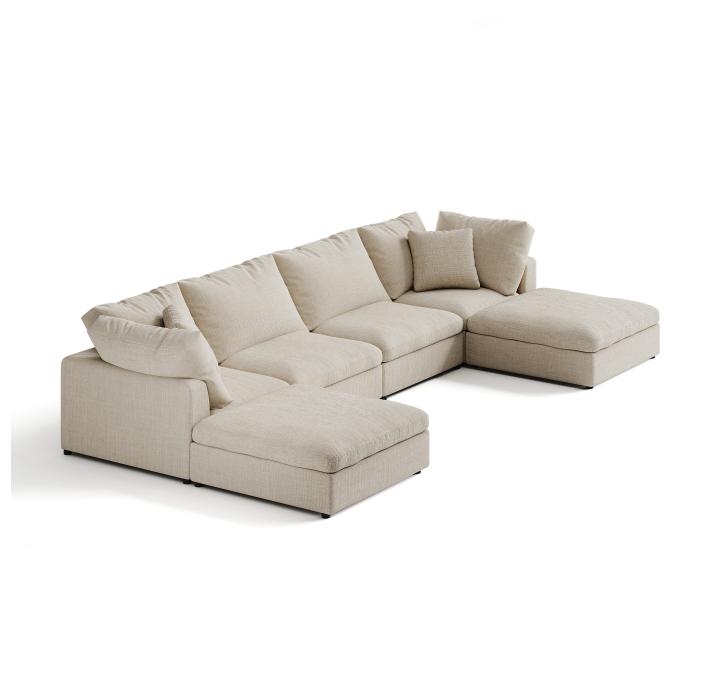 Диван NUAGE L204-404-204L/44/45/Renegade Pearl 106/Гусиный пух-перо/встроенные/