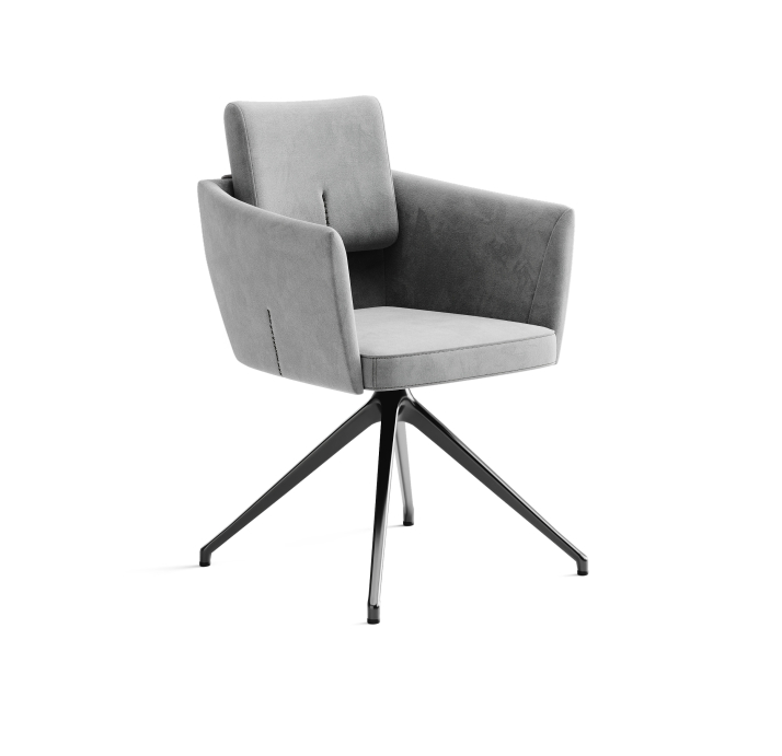 Стул крутящийся ALVA SWIVEL CHAIR VELLUTI SILVER  F101BLACK (ROM05993)