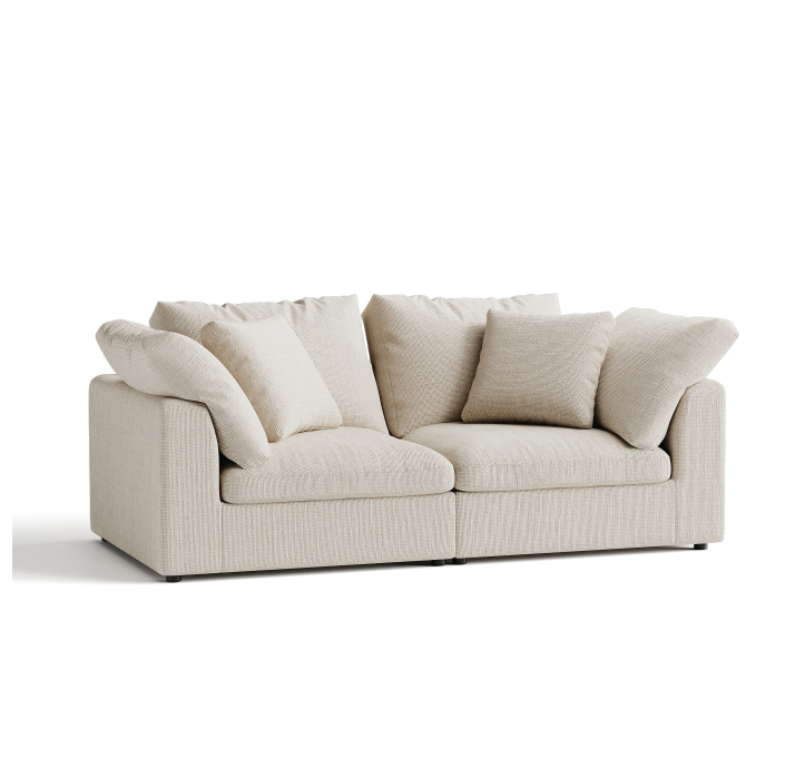 Диван NUAGE B96-200-96B/44/45/Renegade Pearl 106/Гусиный пух-перо/встроенные/