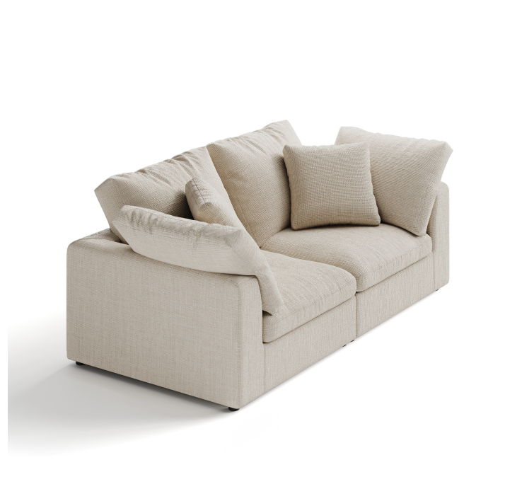 Диван NUAGE B96-200-96B/44/45/Renegade Pearl 106/Гусиный пух-перо/встроенные/