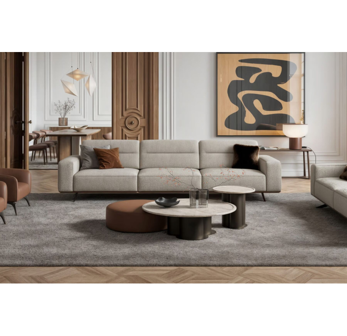 Стол журнальный STONE COFFEE TABLE BLACK Beige travertine   103X103X31 СМ. (NRM05794)