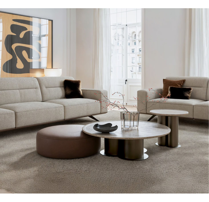 Стол журнальный STONE COFFEE TABLE BLACK Beige travertine   103X103X31 СМ. (NRM05794)