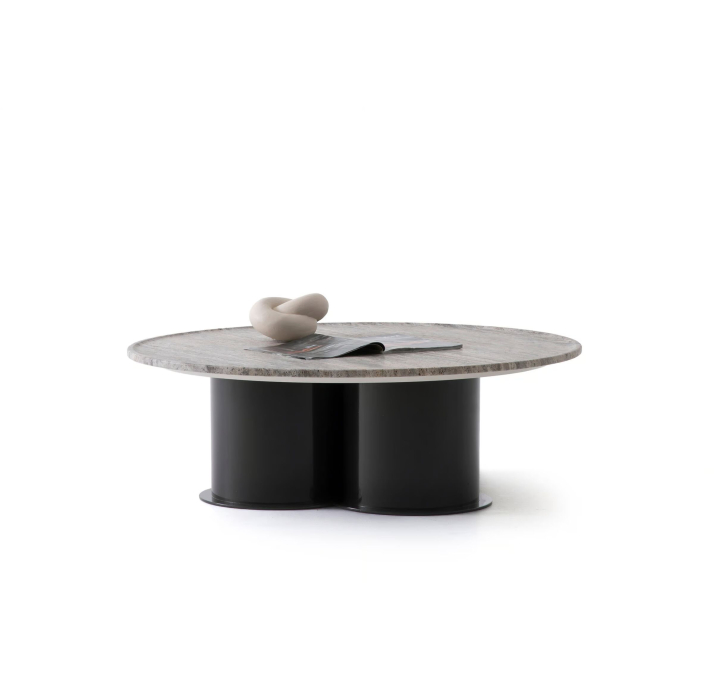 Стол журнальный STONE COFFEE TABLE BLACK Beige travertine   103X103X31 СМ. (NRM05794)
