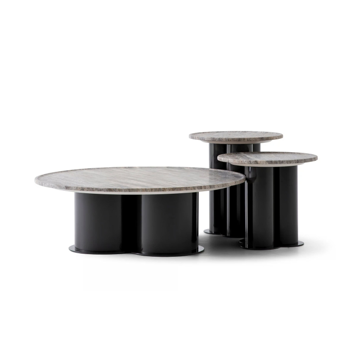 Стол журнальный STONE COFFEE TABLE BLACK Beige travertine   103X103X31 СМ. (NRM05794)