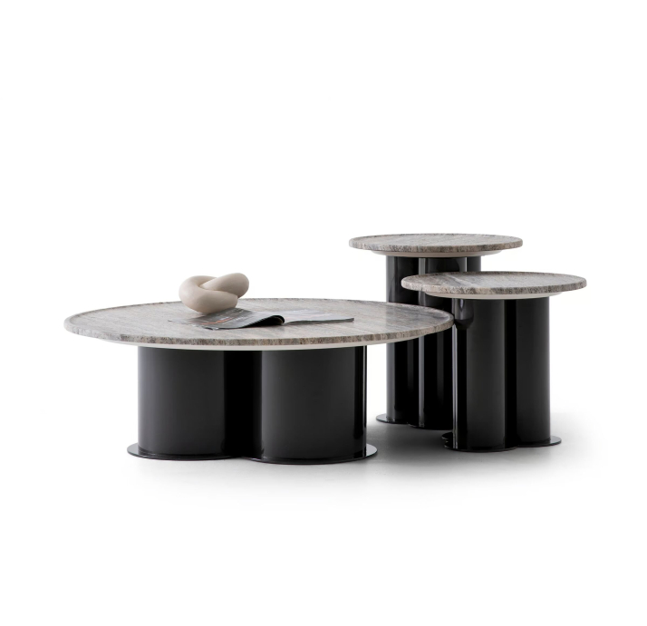 Стол журнальный STONE COFFEE TABLE BLACK Beige travertine   103X103X31 СМ. (NRM05794)