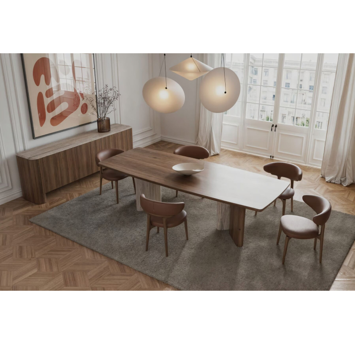 Стол обеденный AGATE DINING TABLE BROWN STONE MARBLE AMERICAN WALNUT  240X103X75 СМ. (NRM05800)