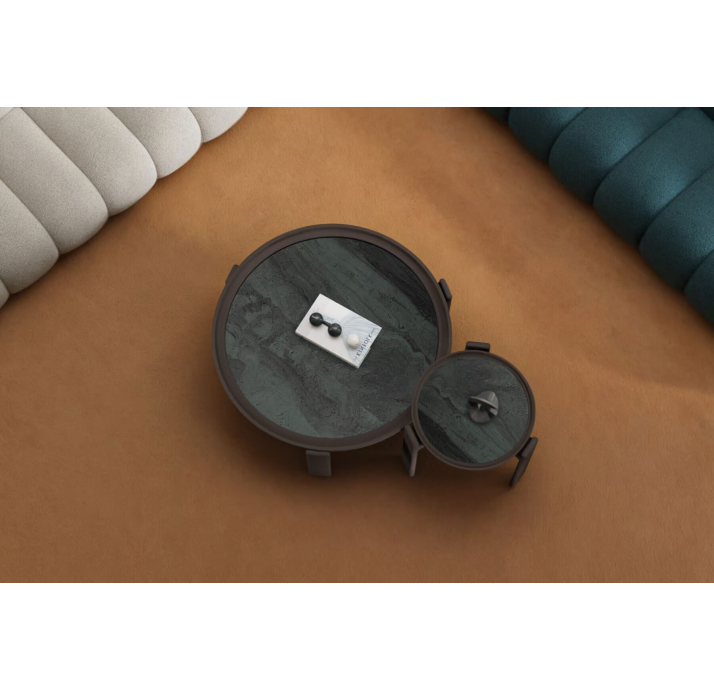 Стол журнальный DUBLIN COFFEE TABLE BLACK Grey travertine   90X93X37 СМ. (NRM05799)