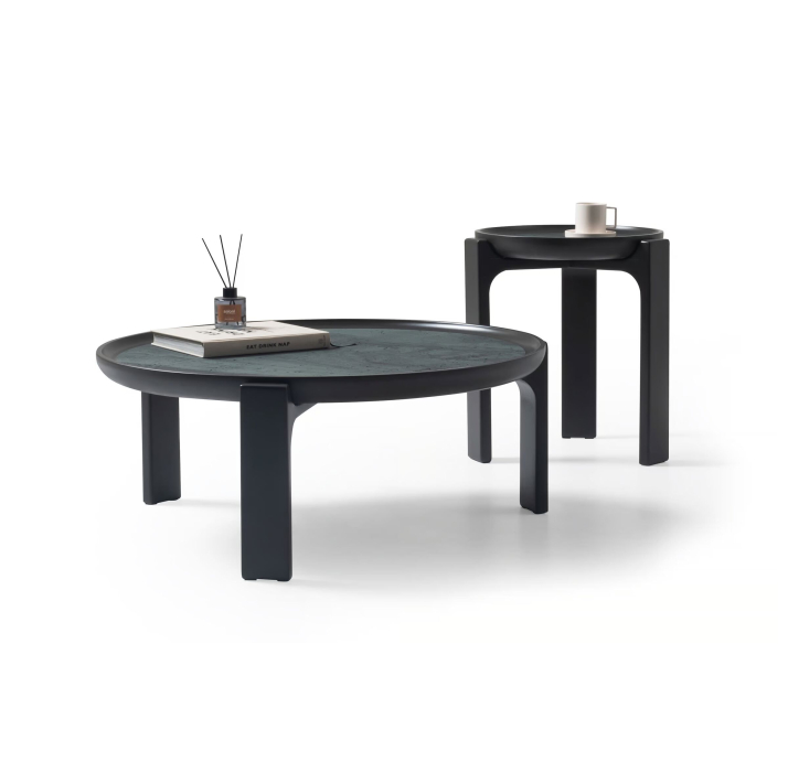Стол журнальный DUBLIN SIDE TABLE BLACK Grey travertine   49X49X54 СМ. (NRM05797)