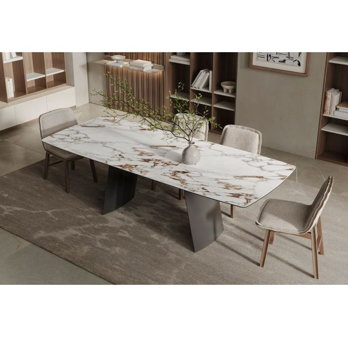 Стол обеденный TETRA DINING TABLE BLACK GLOSSY GRAY MARBLE  240X100X75 СМ. (NRM05820)